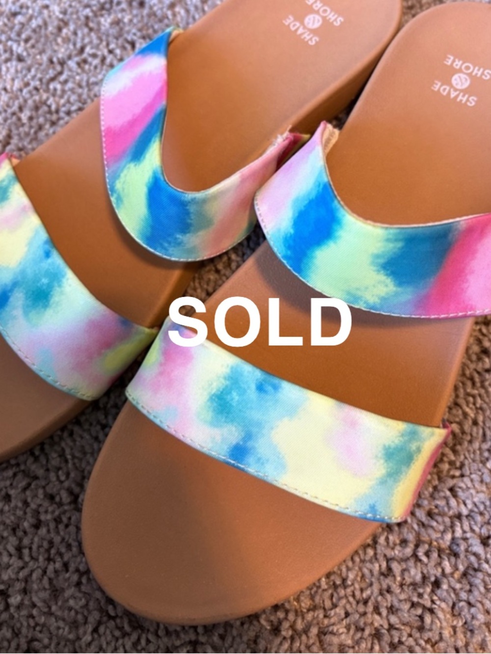 Shade & Shore Tie-Dye Double Strap Slide Sandals in Pink, Blue, Yellow